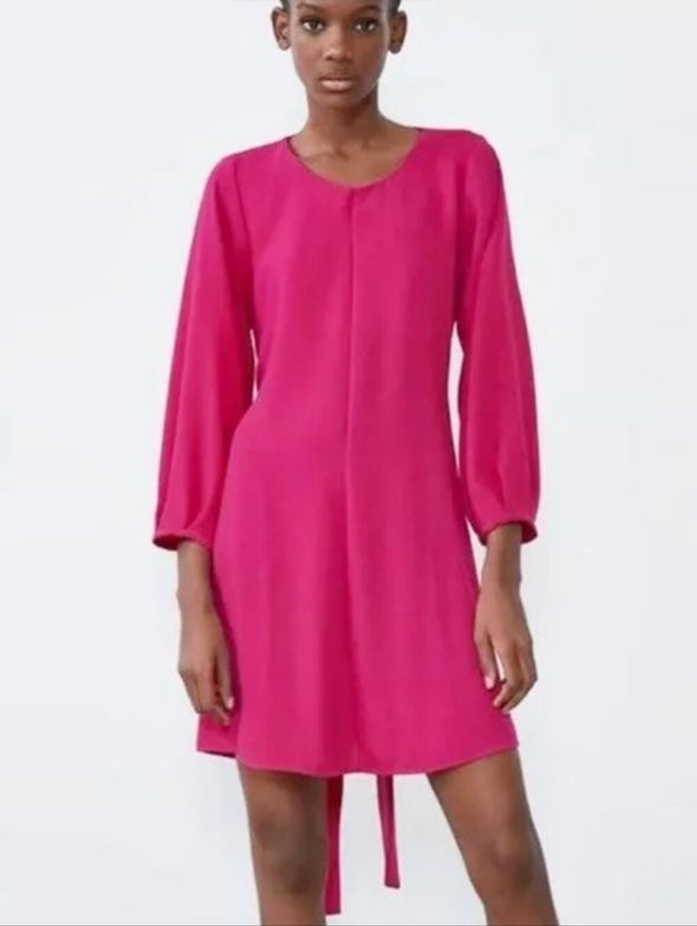 Zara Flowy Dress Womens XS Fuchsia Good Keyhole Back Tie Waist Mini